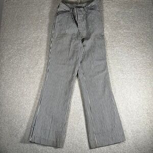 Vintage 70s women's high waisted white and blue striped flared pants